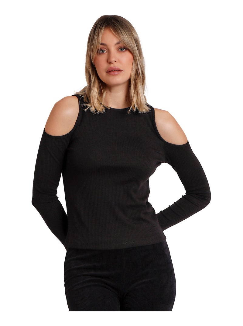 Top manches longues épaules nues Hombros Noir - Kiabi