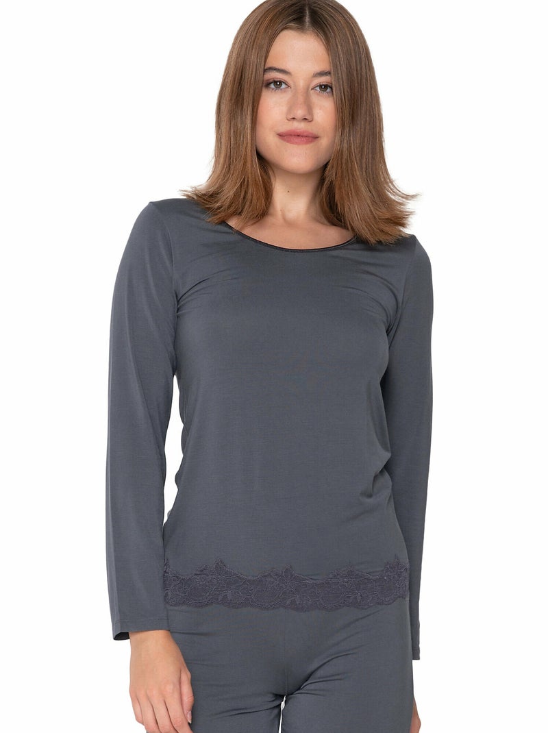 Top manches longues Micro Touch Gris - Kiabi