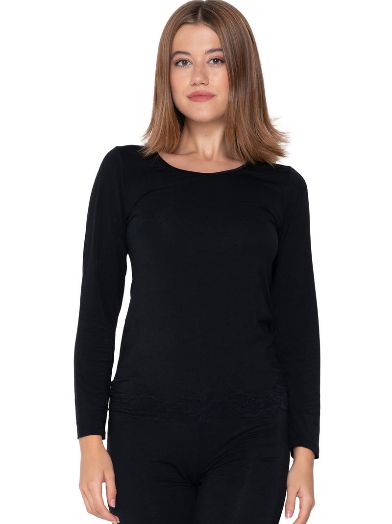 Top manches longues Micro Touch Noir - Kiabi