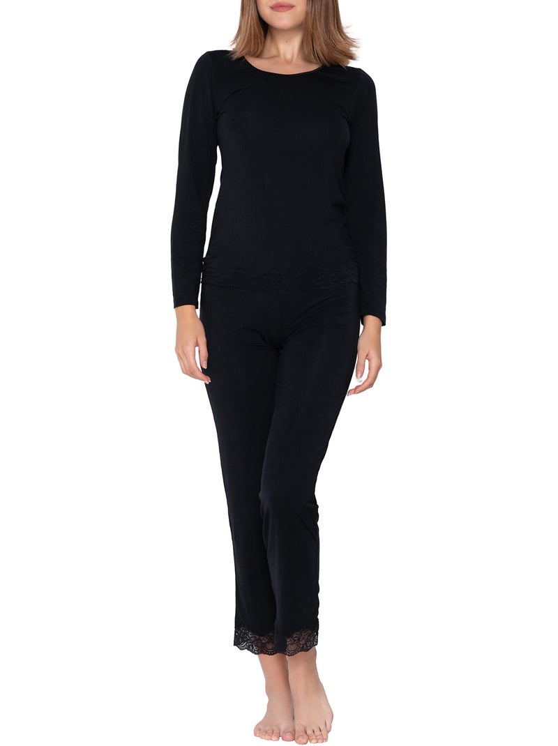 Top manches longues Micro Touch Noir - Kiabi