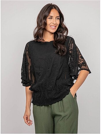 Top manches papillons broderie FLEURETTE