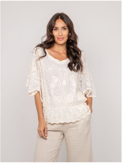 Top manches papillons broderie FLEURETTE - Kiabi