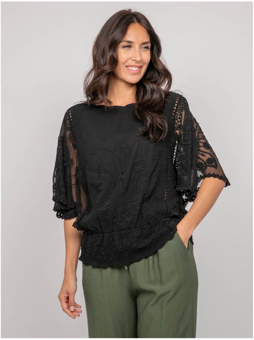 Top manches papillons broderie FLEURETTE - Kiabi