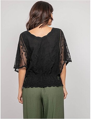 Top manches papillons broderie FLEURETTE