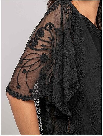 Top manches papillons broderie FLEURETTE