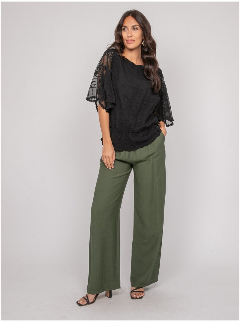 Top manches papillons broderie FLEURETTE Noir - Kiabi