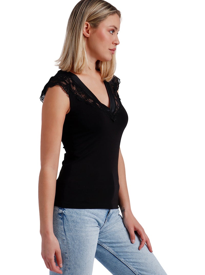 Top manches ultra courtes Raso Puntilla Noir - Kiabi
