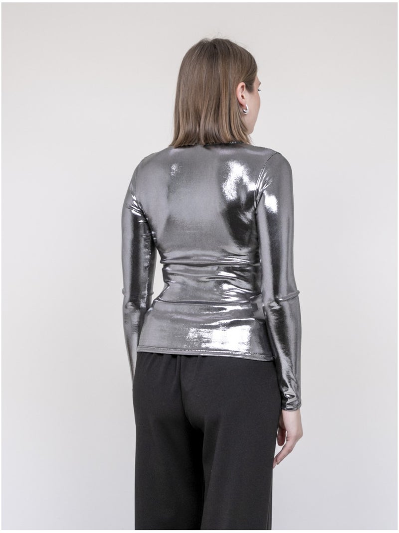 Top métallisé manches longues FLEURA gris anthracite - Kiabi