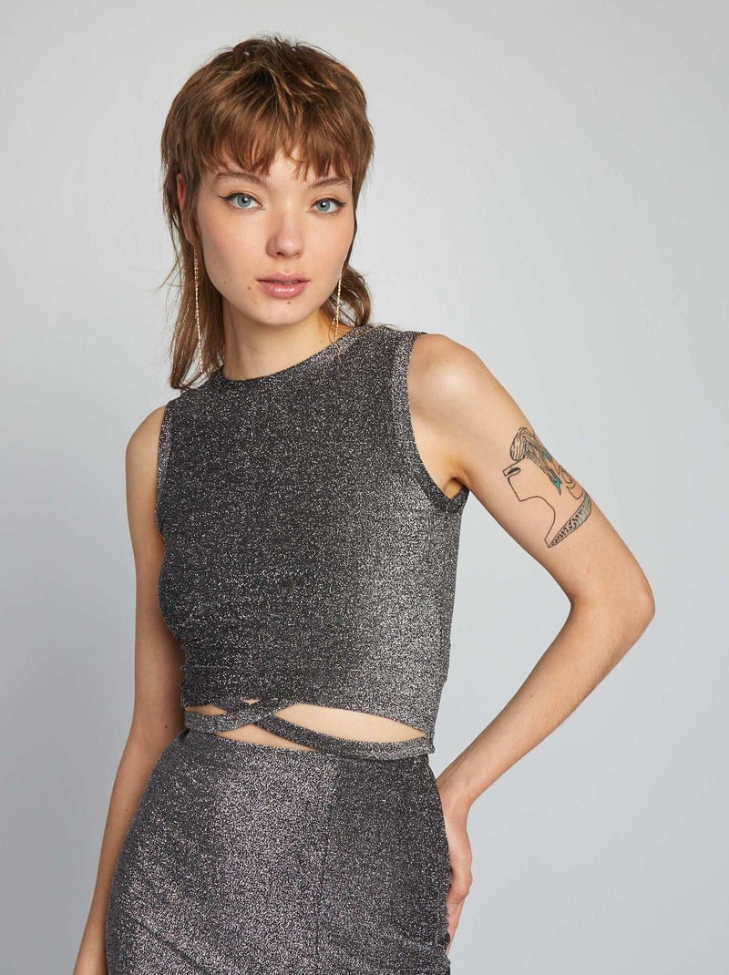 Top pailleté avec lanières croisées Gris - Kiabi