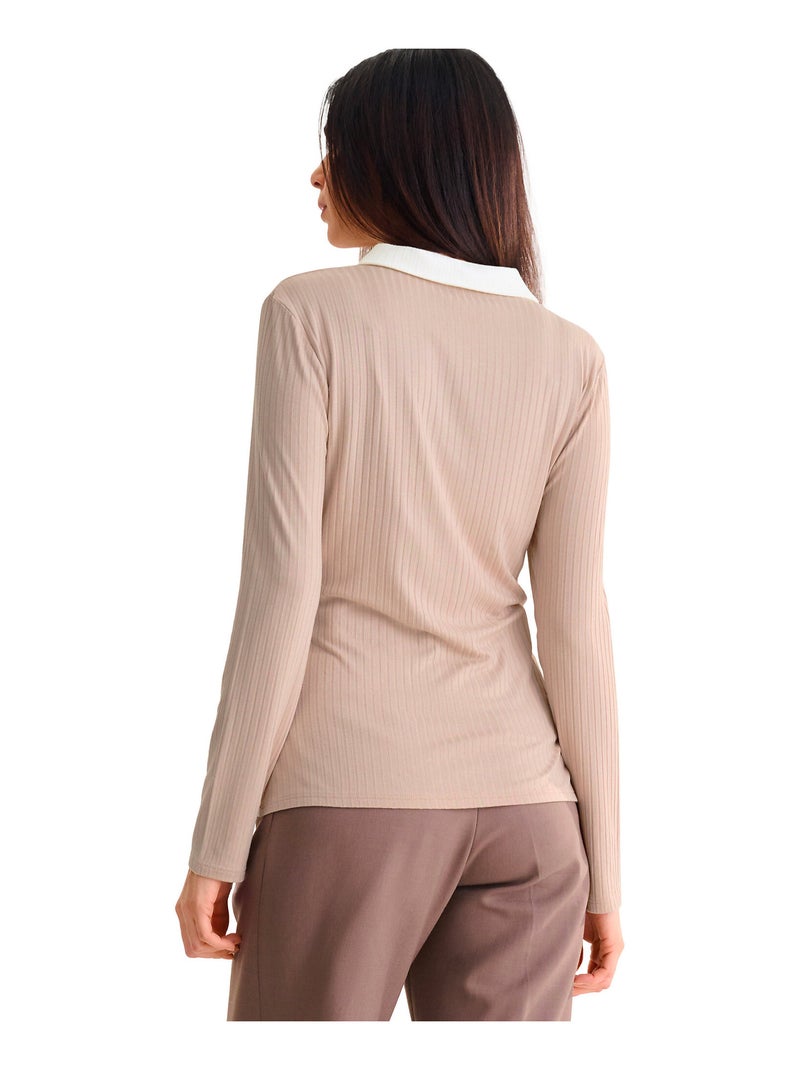 Top polo manches longues REMI Beige - Kiabi
