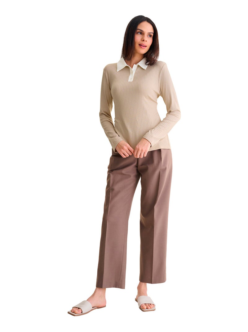 Top polo manches longues REMI Beige - Kiabi