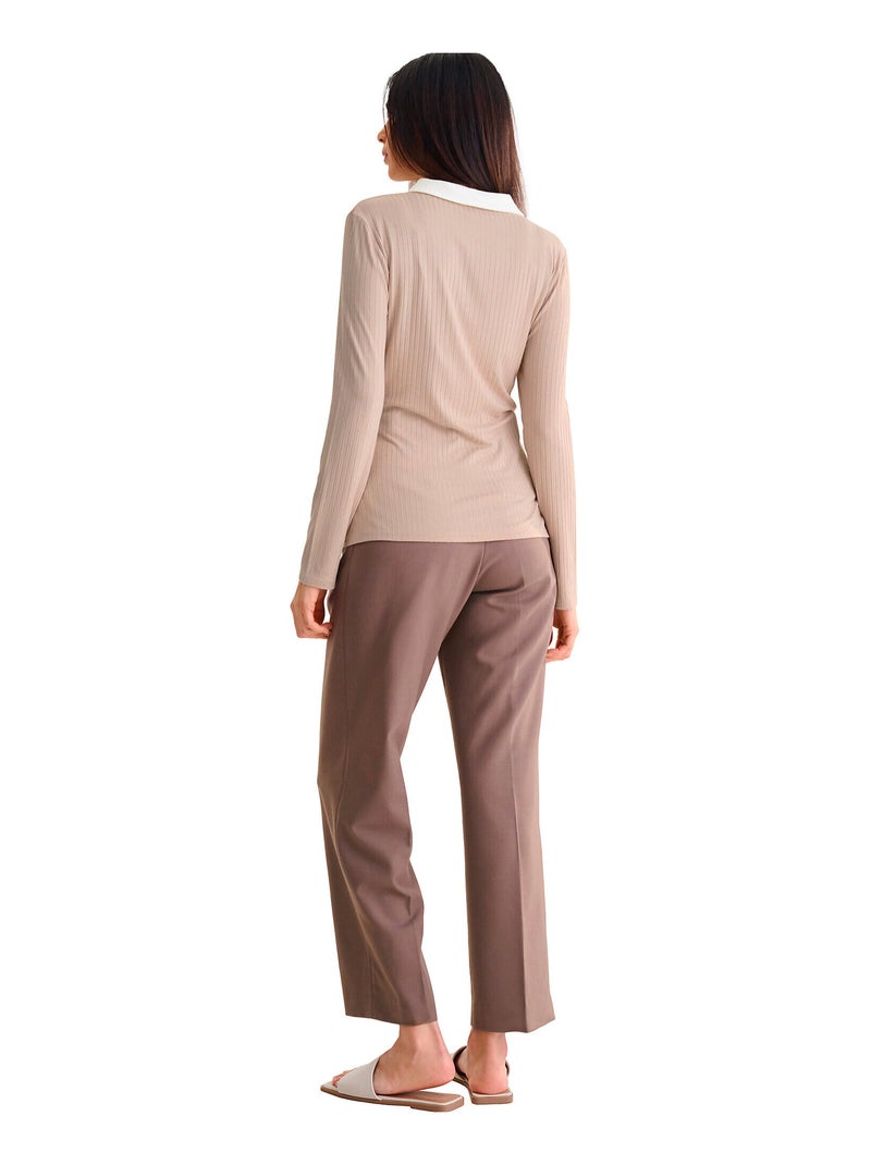 Top polo manches longues REMI Beige - Kiabi