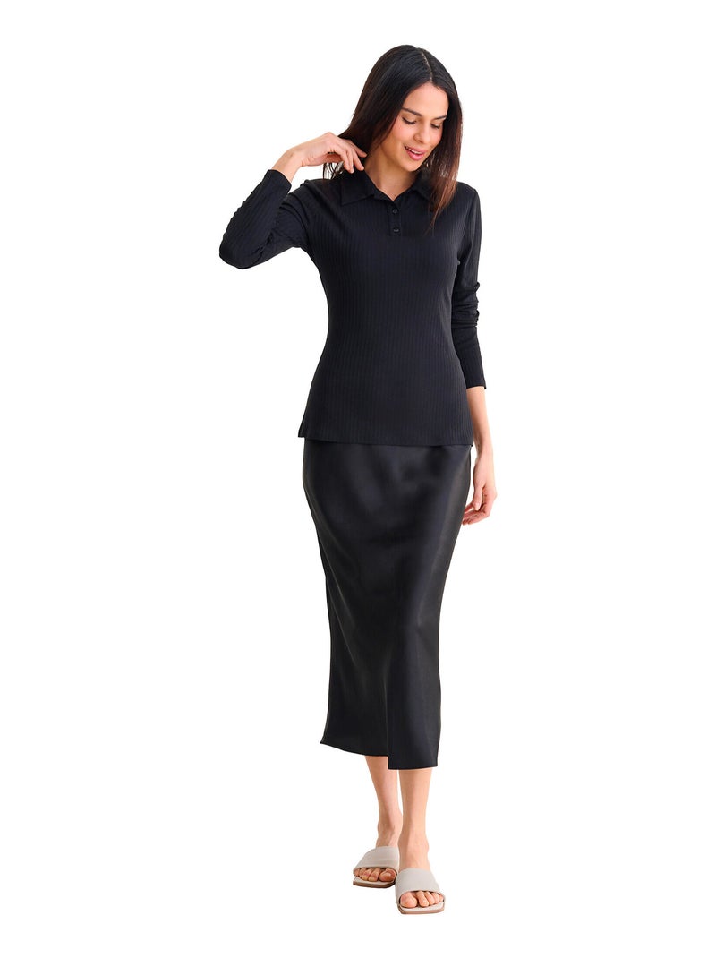 Top polo manches longues REMI Noir - Kiabi