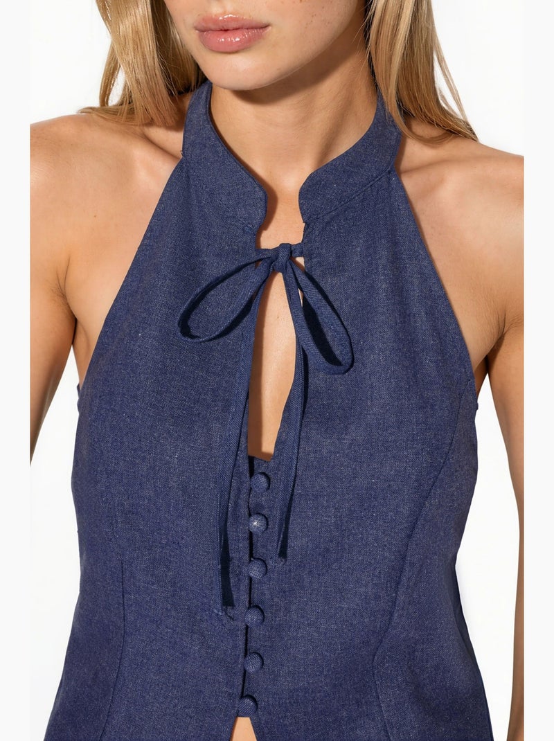 Top qipao dos-nu à boutons hiccup Bleu marine - Kiabi
