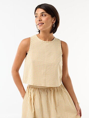 Top sans manches à motif Vichy