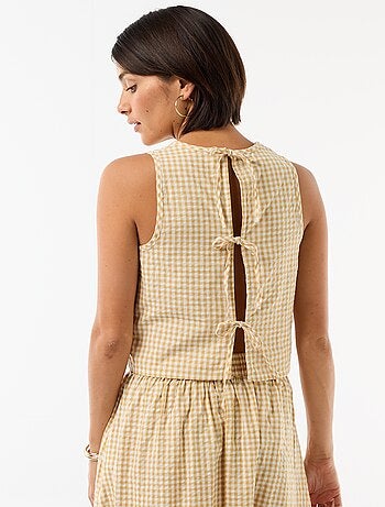 Top sans manches à motif Vichy