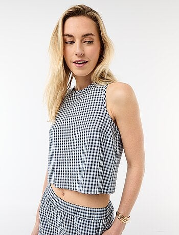 Top sans manches à motif Vichy