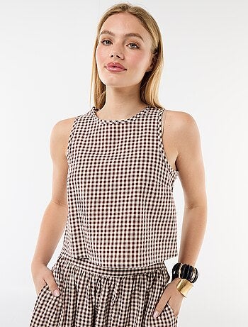 Top sans manches à motif Vichy