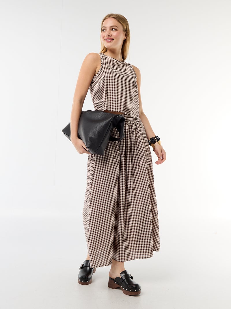Top sans manches à motif Vichy Marron - Kiabi