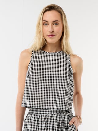 Top sans manches à motif Vichy