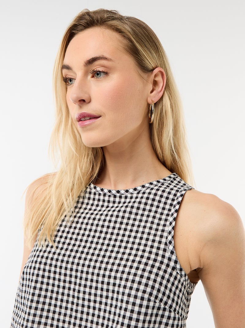 Top sans manches à motif Vichy Noir - Kiabi