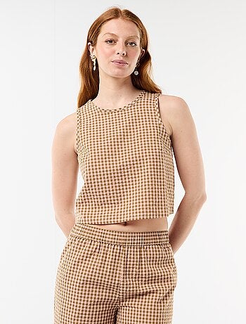 Top sans manches à motif Vichy
