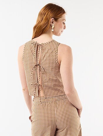 Top sans manches à motif Vichy