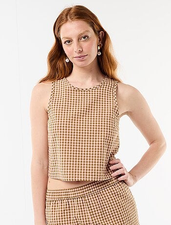 Top sans manches à motif Vichy