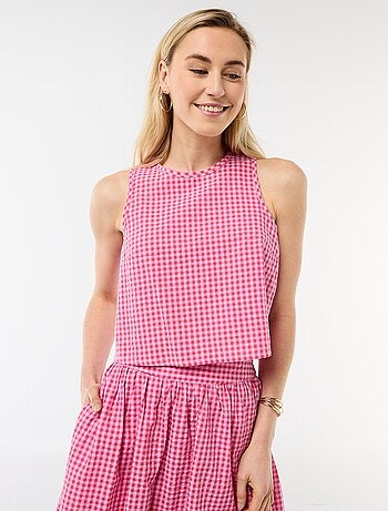 Top sans manches à motif Vichy