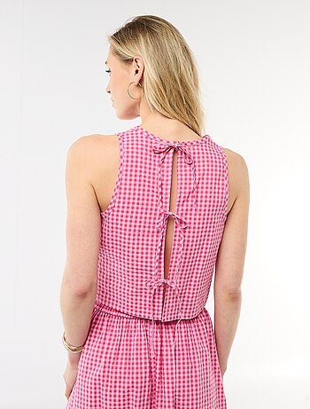 Top sans manches à motif Vichy