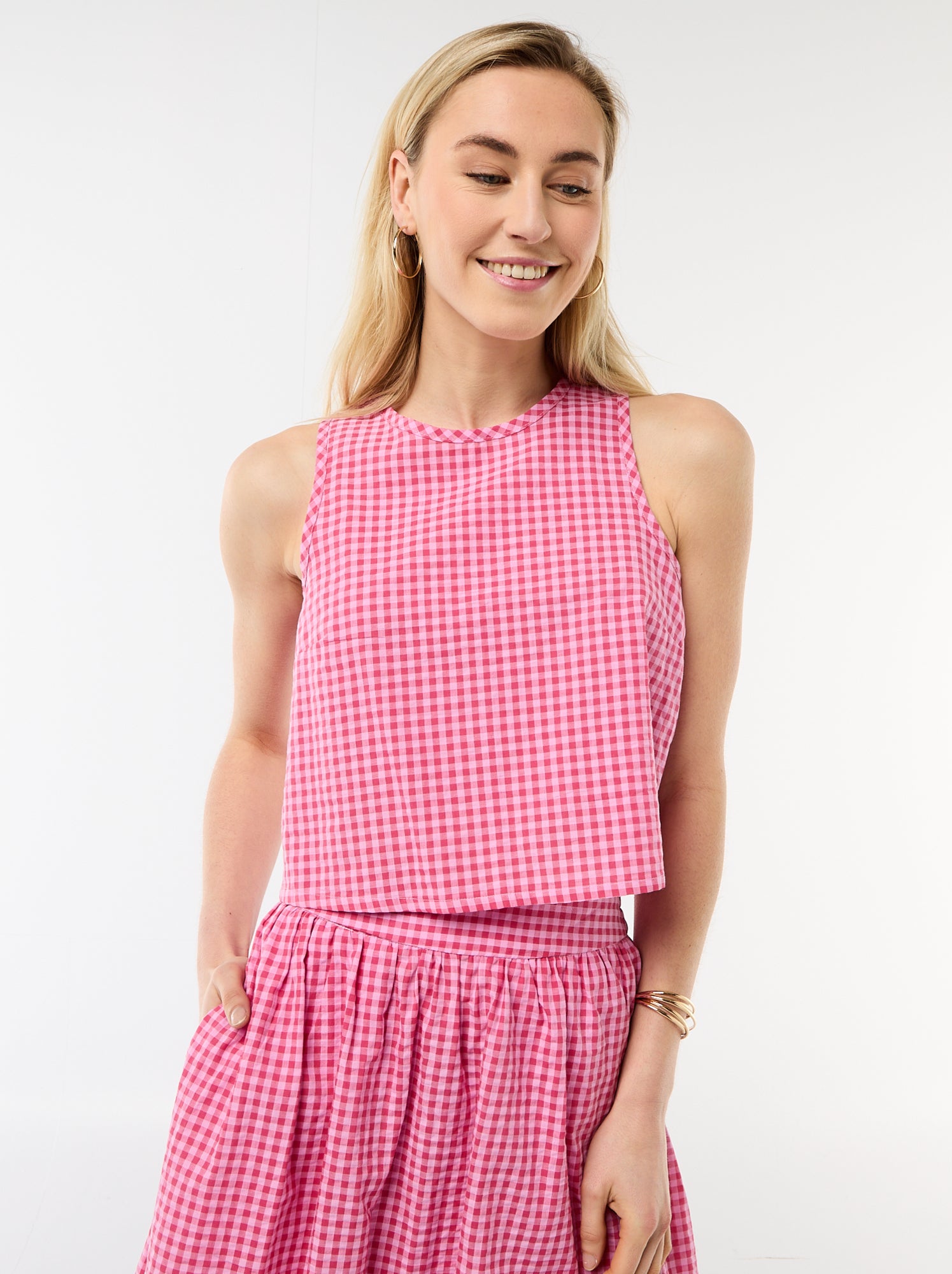 Top sans manches à motif Vichy
