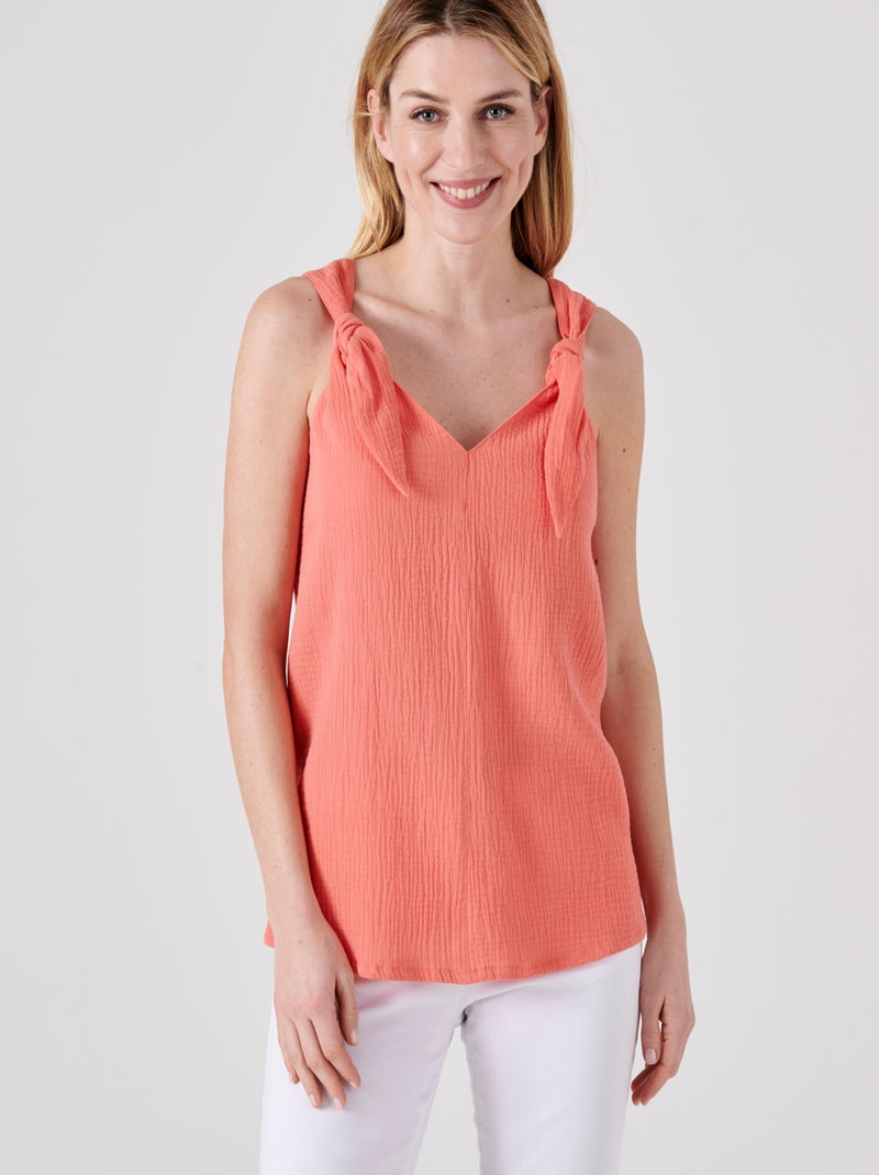 Top sans manches à noeuds  - Damart Orange corail - Kiabi