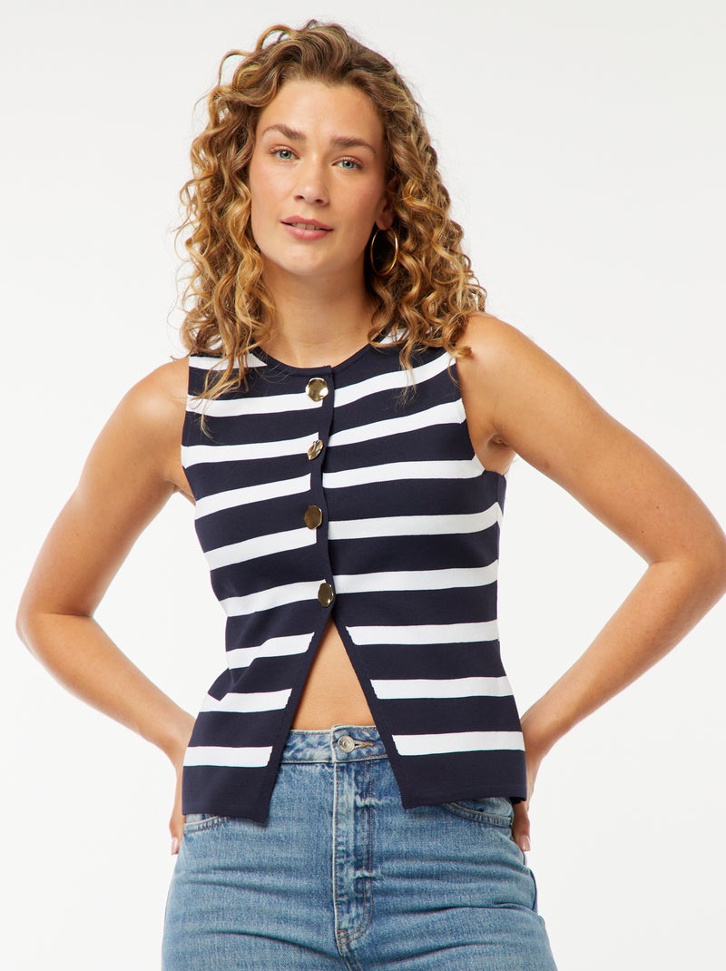 Top sans manches avec boutons dorés Bleu - Kiabi