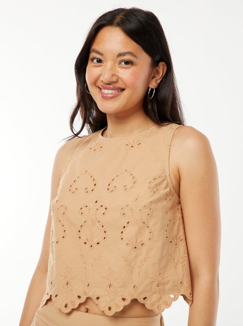 Top sans manches avec broderies anglaises - Kiabi