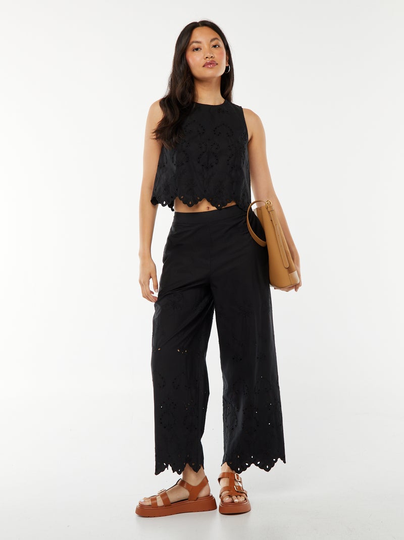 Top sans manches avec broderies anglaises Noir - Kiabi