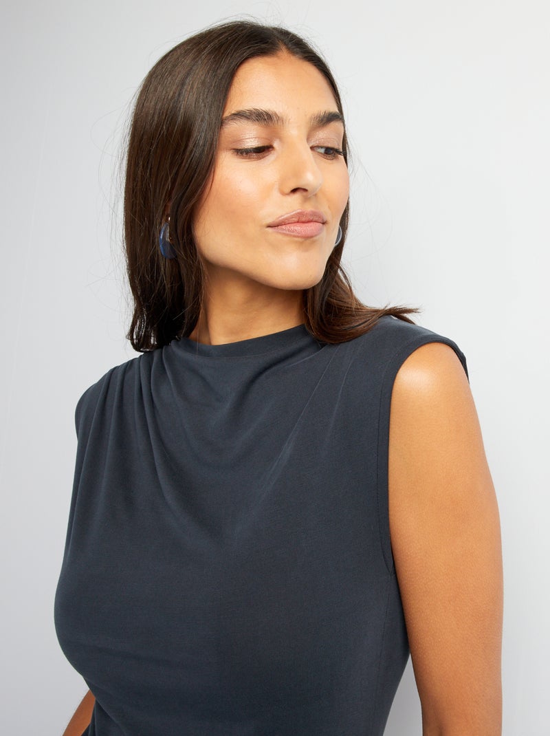 Top sans manches avec épaules plissées Bleu marine - Kiabi