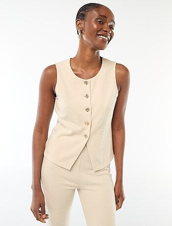 Top sans manches boutonné en maille doudou