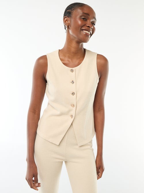 Top sans manches boutonné en maille doudou - Kiabi