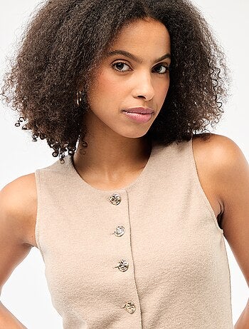Top sans manches boutonné en maille doudou