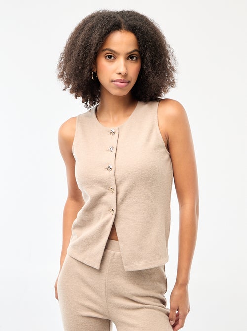 Top sans manches boutonné en maille doudou - Kiabi