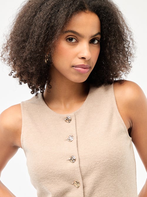 Top sans manches boutonné en maille doudou - Kiabi