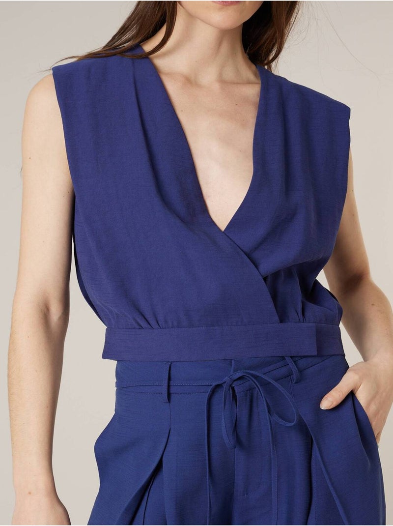 Top sans manches cache-coeur uni 'Deeluxe' Bleu marine - Kiabi