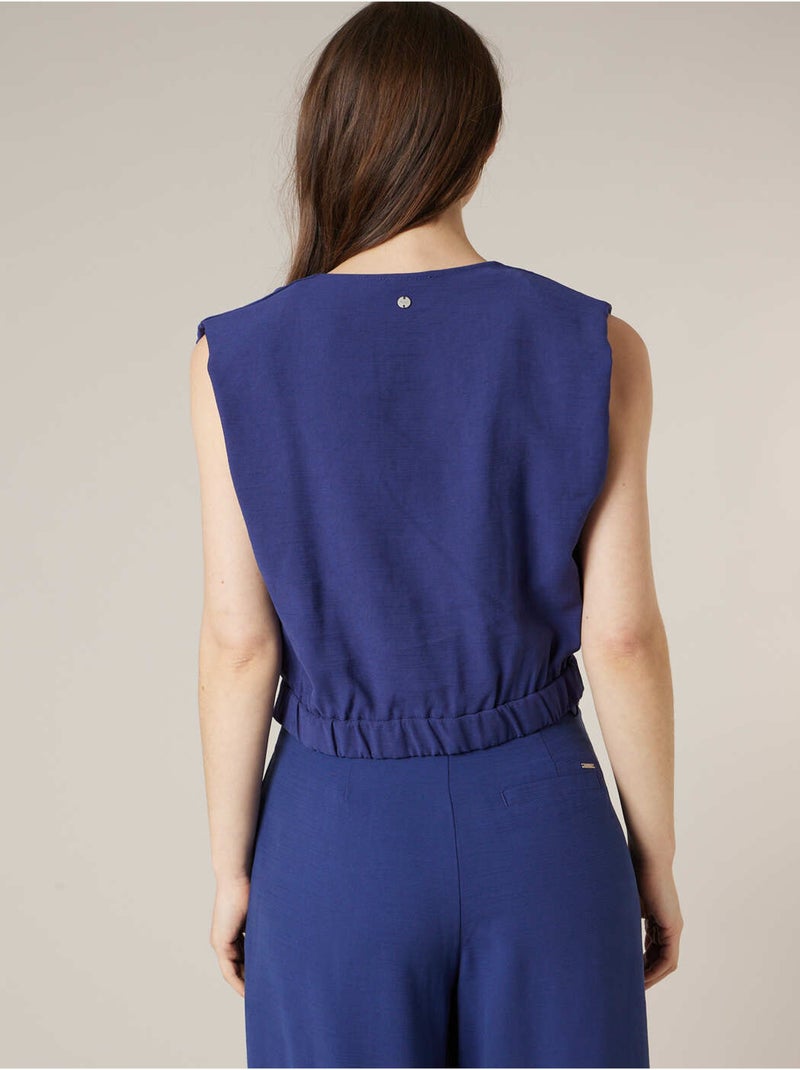 Top sans manches cache-coeur uni 'Deeluxe' Bleu marine - Kiabi