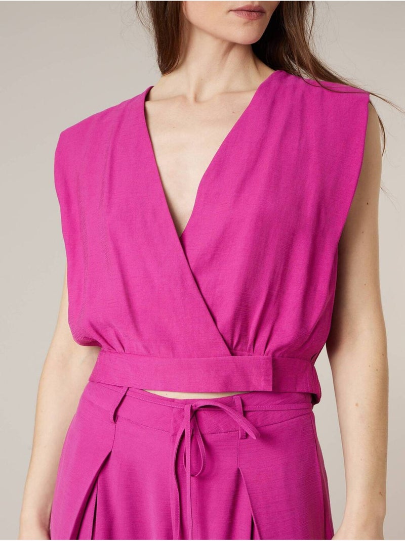 Top sans manches cache-coeur uni 'Deeluxe' Rose - Kiabi
