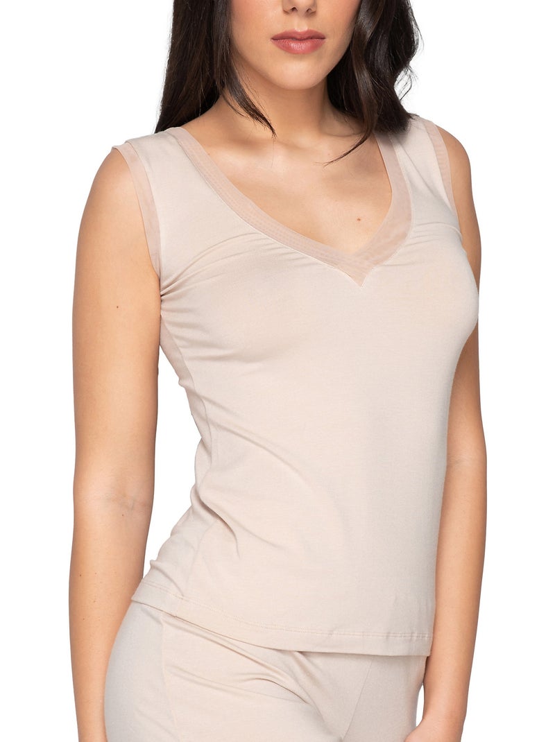 Top sans manches col V Cotton Touch Beige - Kiabi