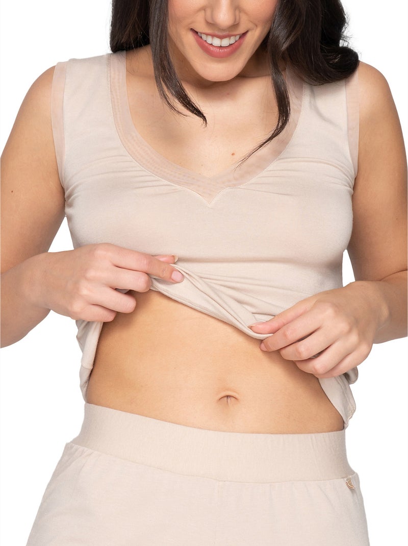 Top sans manches col V Cotton Touch Beige - Kiabi