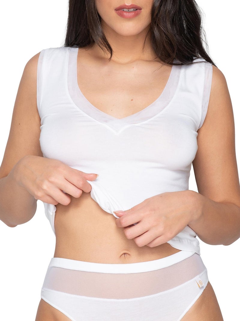 Top sans manches col V Cotton Touch Blanc - Kiabi