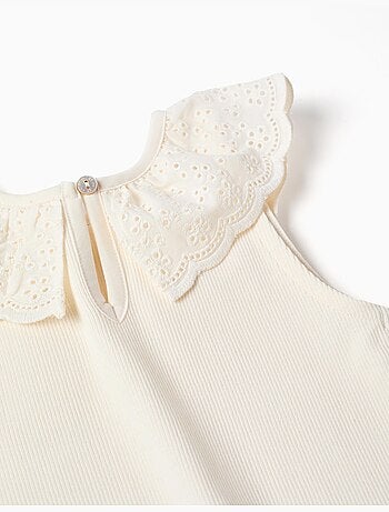 Top sans manches en coton avec col brodé