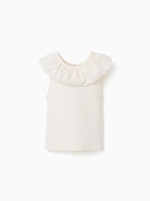 Top sans manches en coton avec col brodé - Kiabi