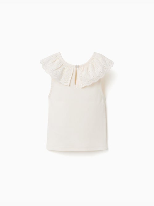 Top sans manches en coton avec col brodé - Kiabi